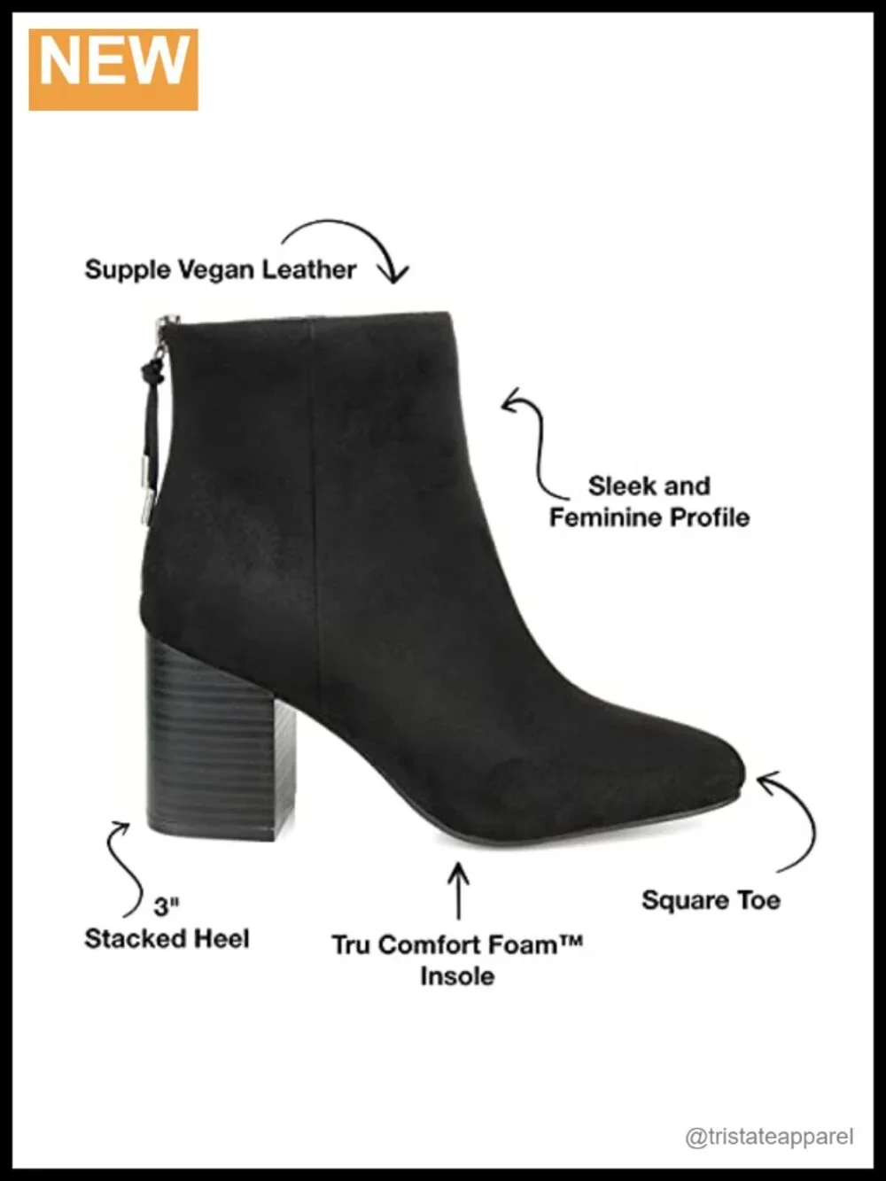 Women's Comfort Foam Vegan Leather Square Toe Ankle Boots Zip Closure Stacked